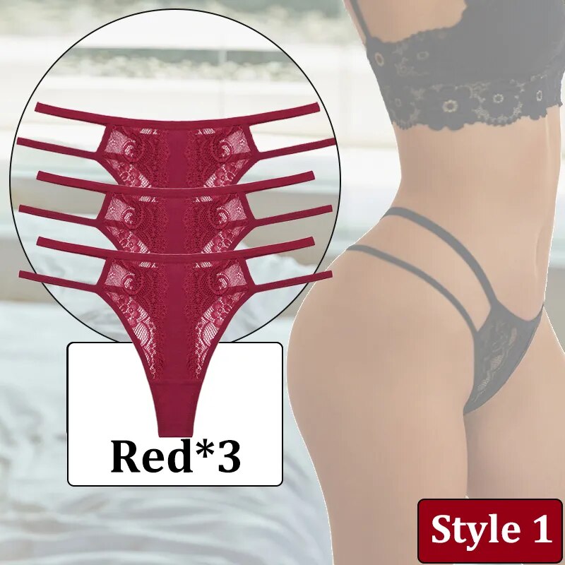 3PCS/Set Women Sexy Lace Panties Hollow Out Thongs Low Waist Female Cotton G-String Underwear Bikini Intimates Lingerie