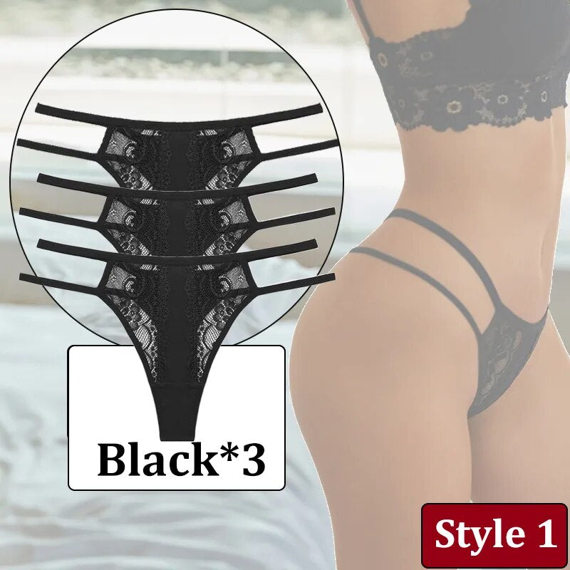 3PCS/Set Women Sexy Lace Panties Hollow Out Thongs Low Waist Female Cotton G-String Underwear Bikini Intimates Lingerie