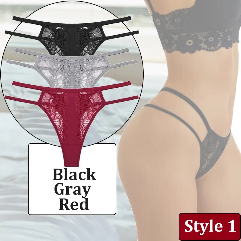 3PCS/Set Women Sexy Lace Panties Hollow Out Thongs Low Waist Female Cotton G-String Underwear Bikini Intimates Lingerie