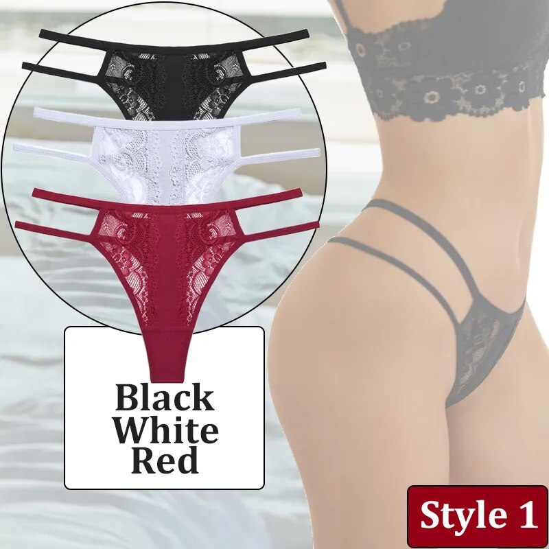 3PCS/Set Women Sexy Lace Panties Hollow Out Thongs Low Waist Female Cotton G-String Underwear Bikini Intimates Lingerie