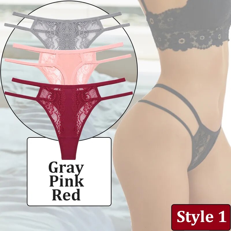 3PCS/Set Women Sexy Lace Panties Hollow Out Thongs Low Waist Female Cotton G-String Underwear Bikini Intimates Lingerie