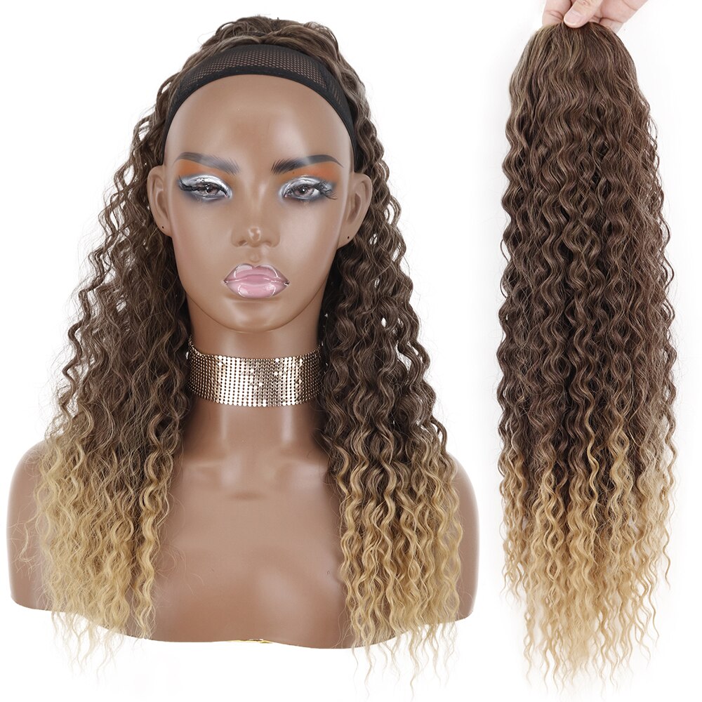 Synthetic 26Inch 65CM Kinky Curly Ponytail Clip-In Hair Extension Long Ombre Wrap Around Fake Ponytail Black Curly Pony Tail