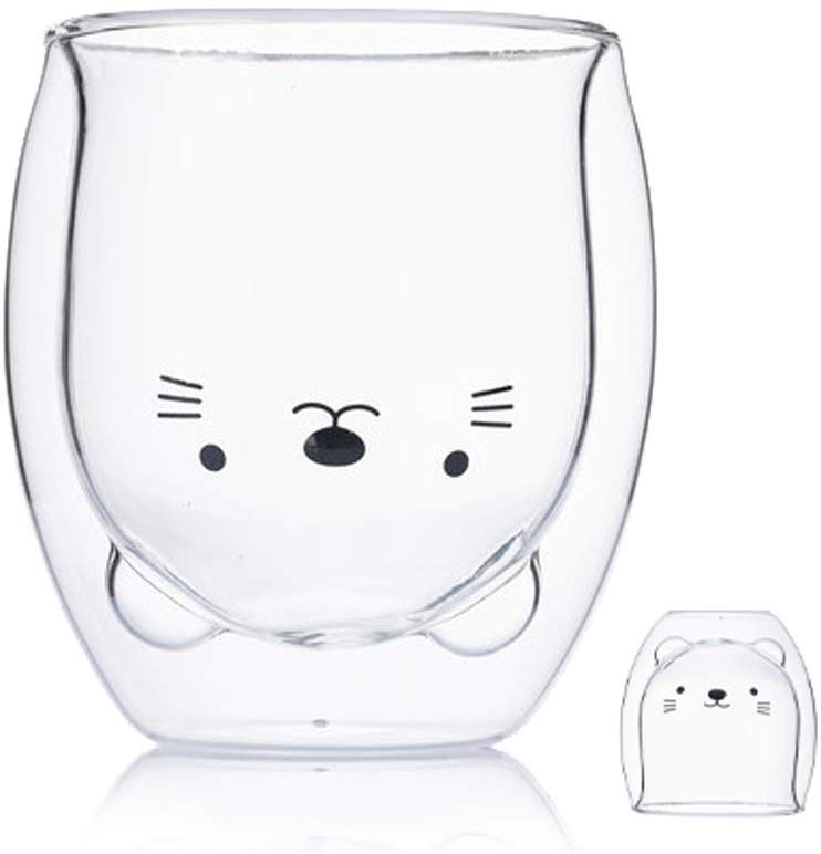 3D 2-Tier Coffee Mug Lovely Panda Bear Cat Cute Duck Shaped Double Wall Glass Cup Resistant Wine Kungfu Tea Milk Juice