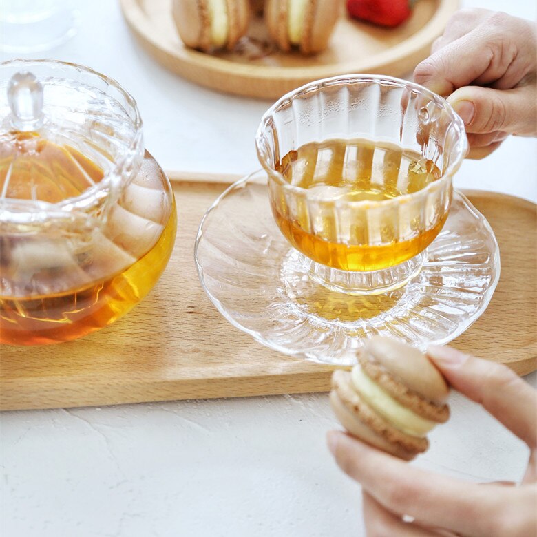 Heat Resistant Glass Retro British Glass Tea Set Teapot Tea Cup Afternoon Tea Fruit Tea Coffee Cup