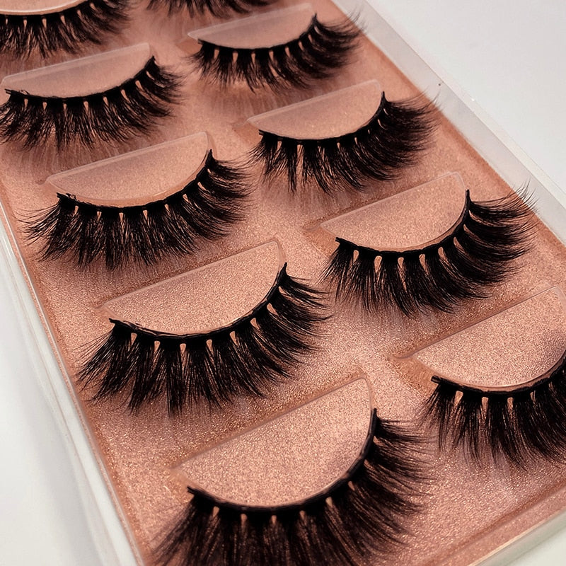 5 pairs long Natural Mink False Eyelashes Cross Dense Handmade Cotton Stalk Eye Lashes Date Make-up Mink Fake Eyelashes