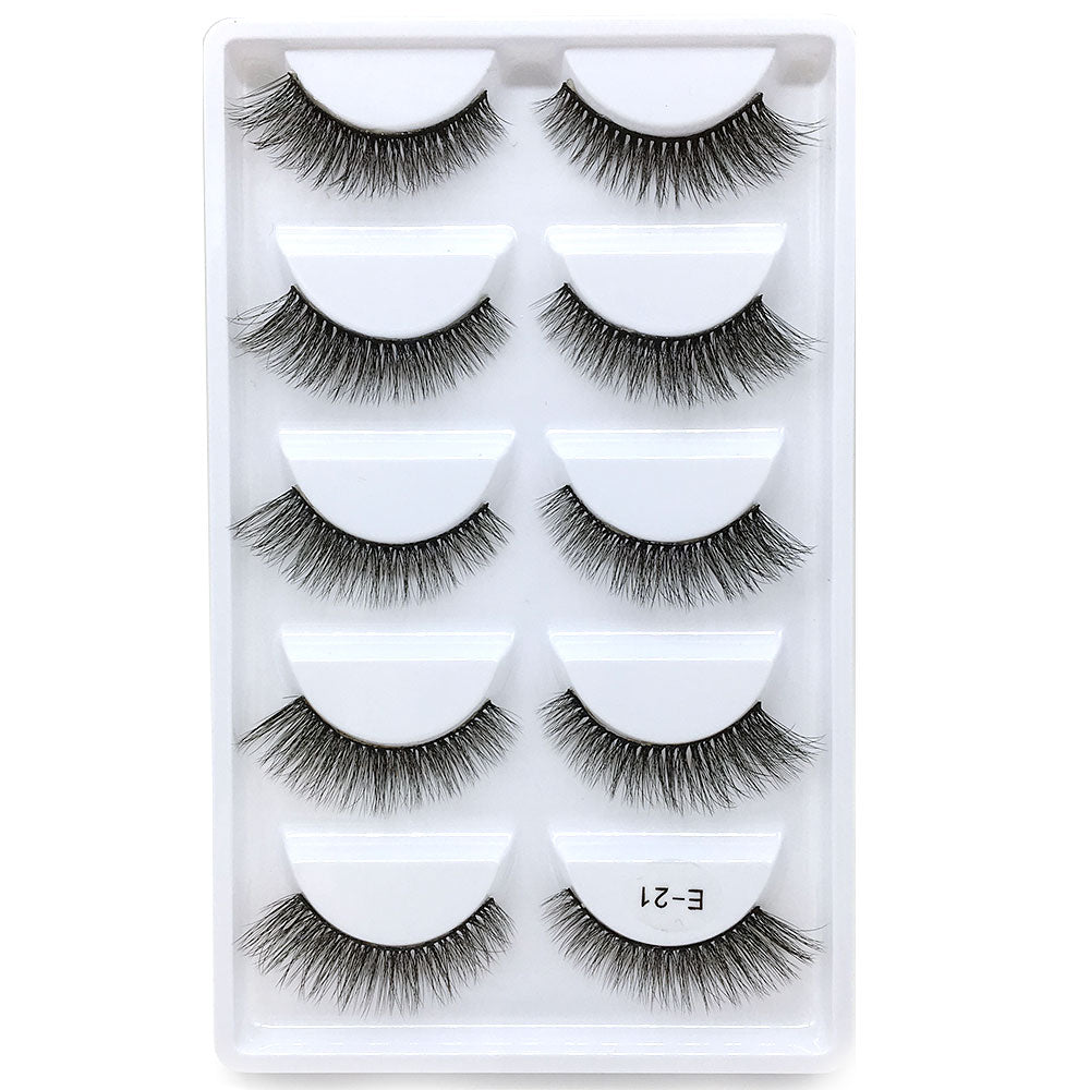 5 pairs long Natural Mink False Eyelashes Cross Dense Handmade Cotton Stalk Eye Lashes Date Make-up Mink Fake Eyelashes