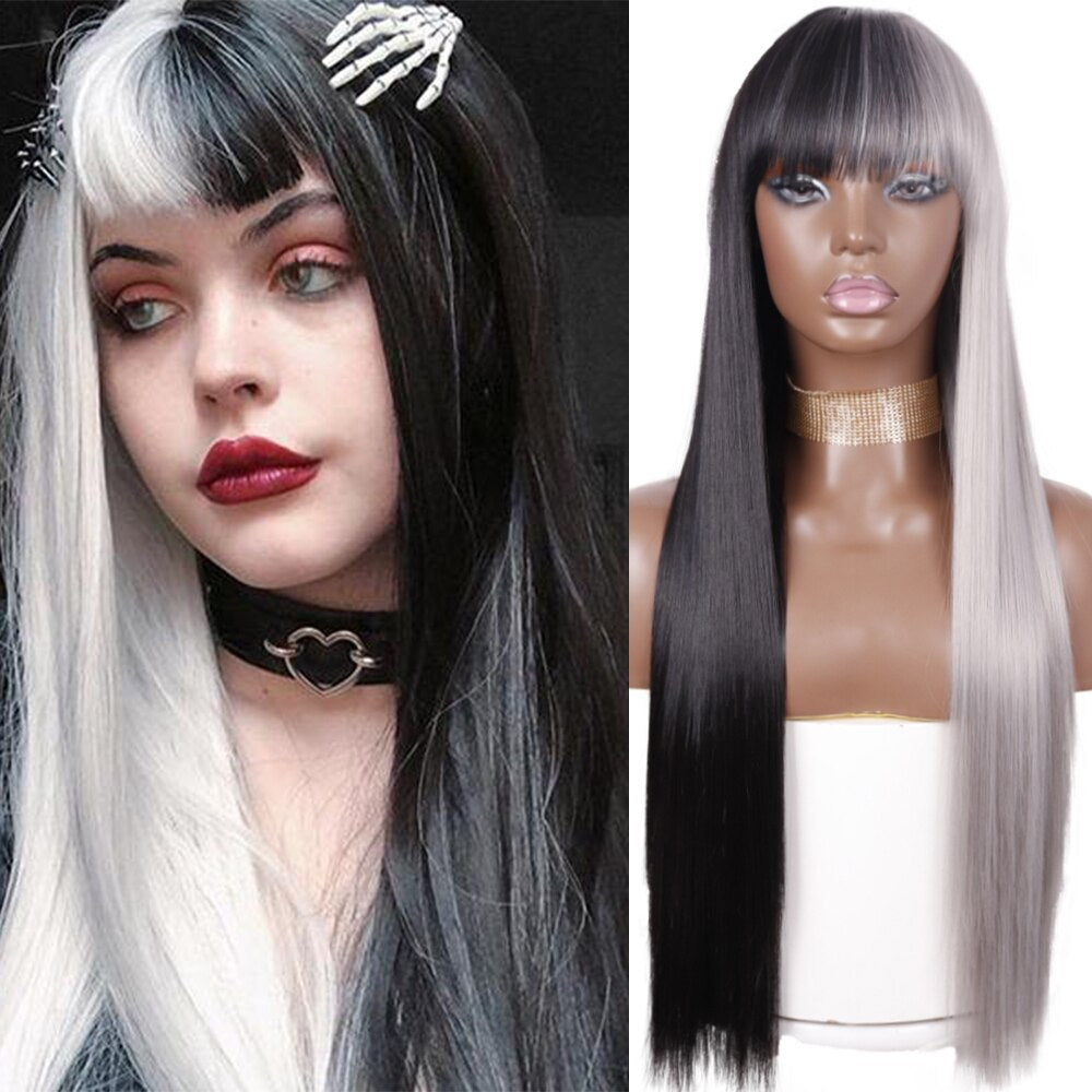 Synthetic Orange Long Straight Wig With Bangs Cosplay Synthetic Hair Wigs For Woman Heat Resistant Fiber Hair Wigs