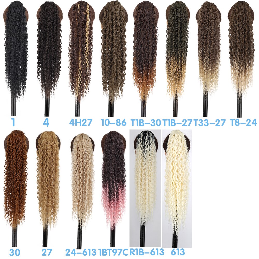 Synthetic 26Inch 65CM Kinky Curly Ponytail Clip-In Hair Extension Long Ombre Wrap Around Fake Ponytail Black Curly Pony Tail