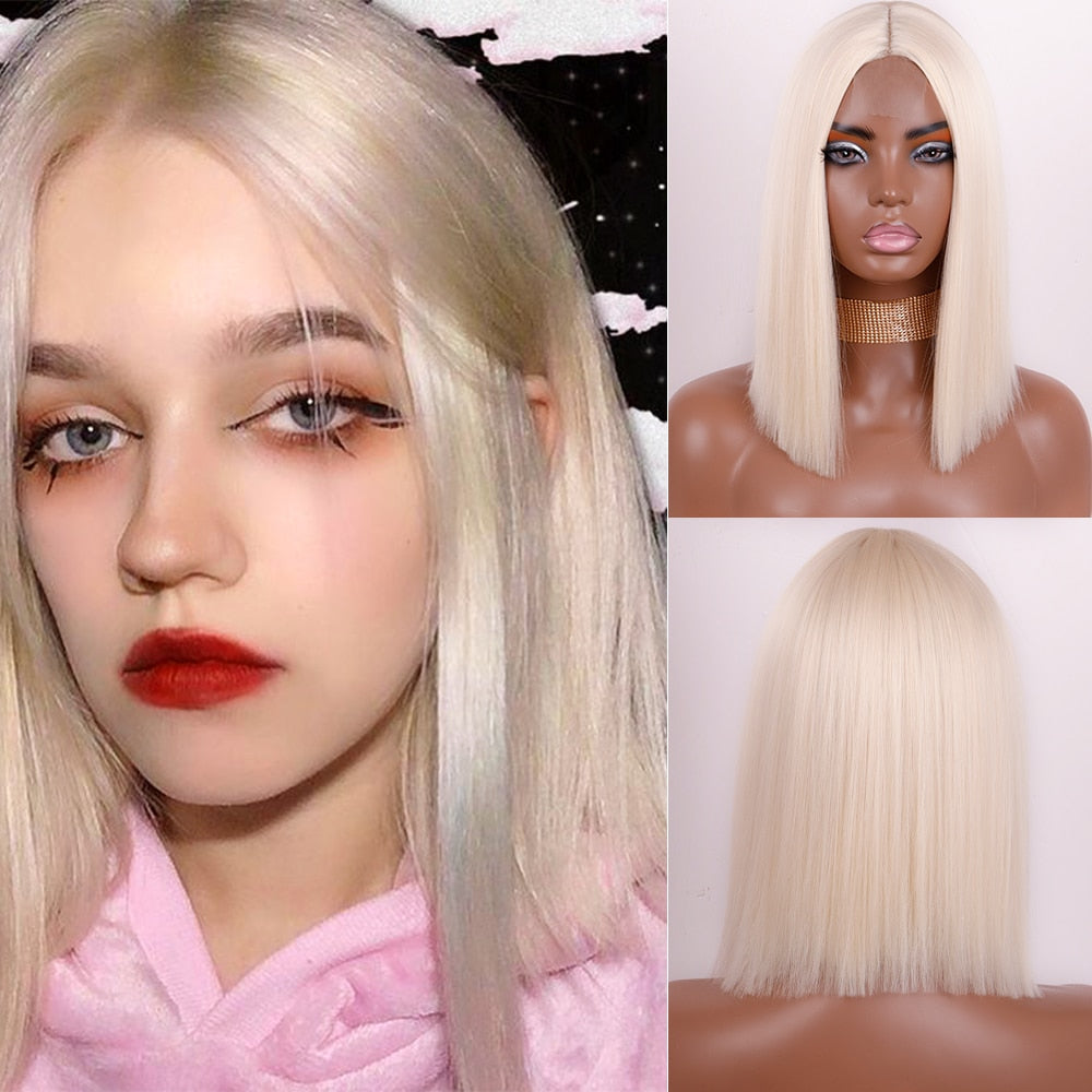 Synthetic Wigs for Women Long Straight Blonde Wig Natural Middle Part Wig Heat Resistant Fiber Natural Looking Wig