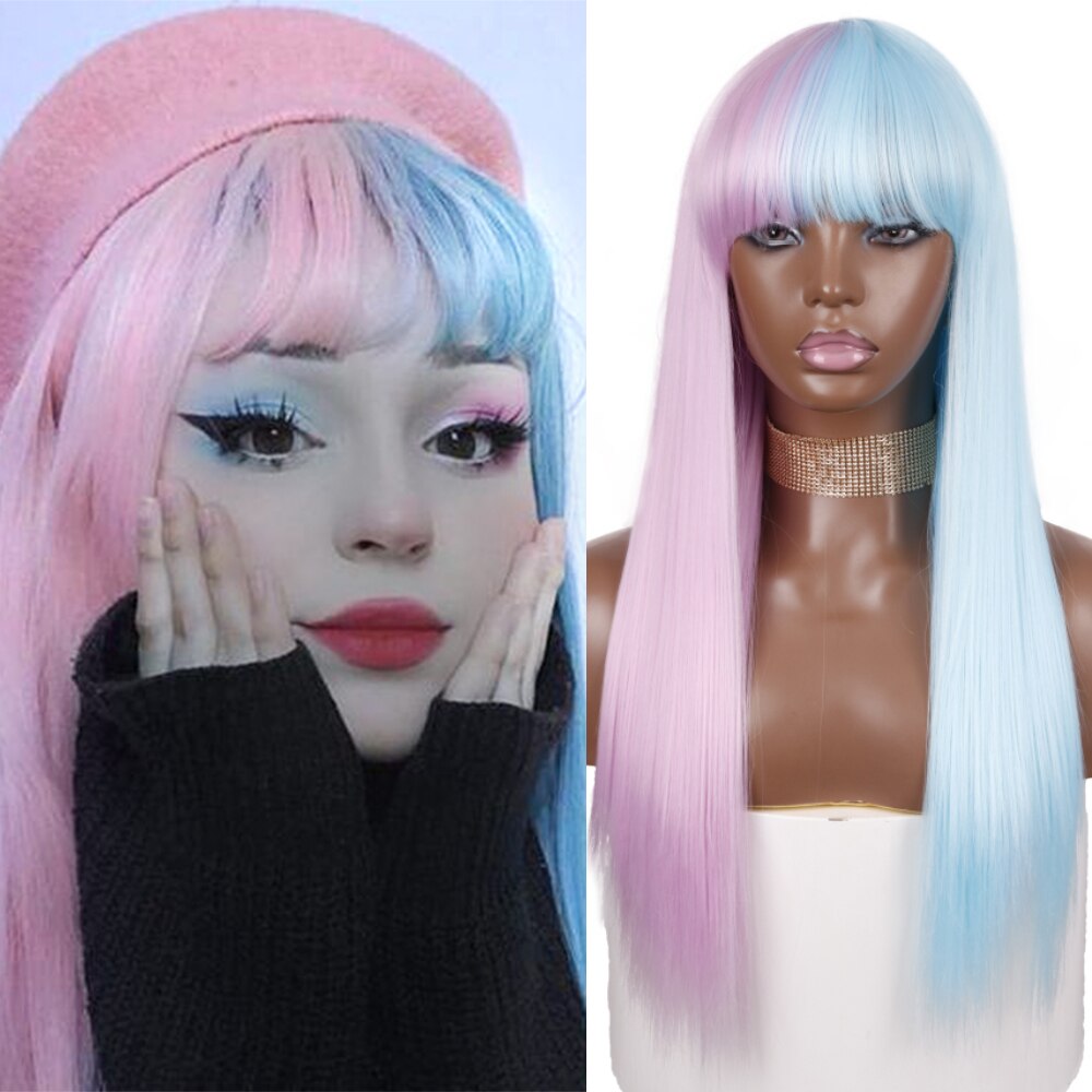 Synthetic Orange Long Straight Wig With Bangs Cosplay Synthetic Hair Wigs For Woman Heat Resistant Fiber Hair Wigs