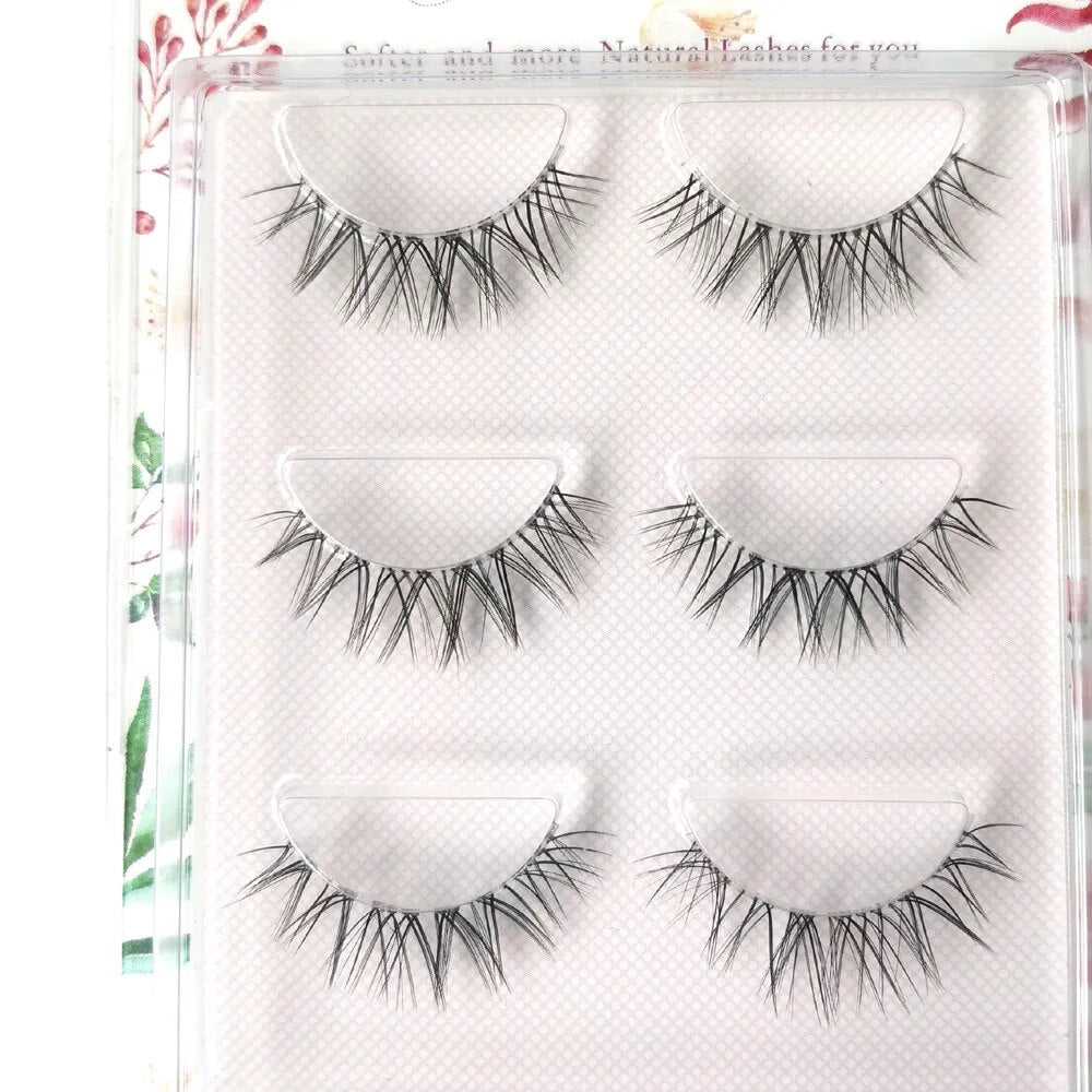 False Eyelashes 3 Pairs Pure Handmade Natural Transparent Terrier Fake Eyelashes Short Paragraph Bare Makeup Eyelashes