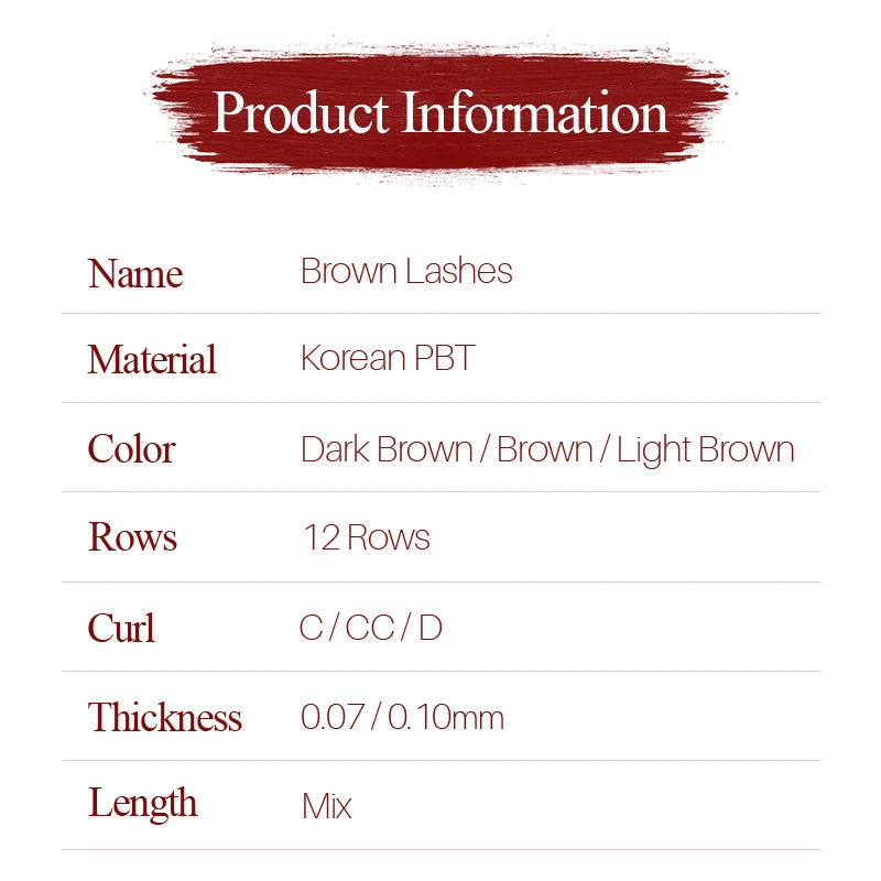 High Quality brown eyelash extensions for salon False lashes 12 lines per tray