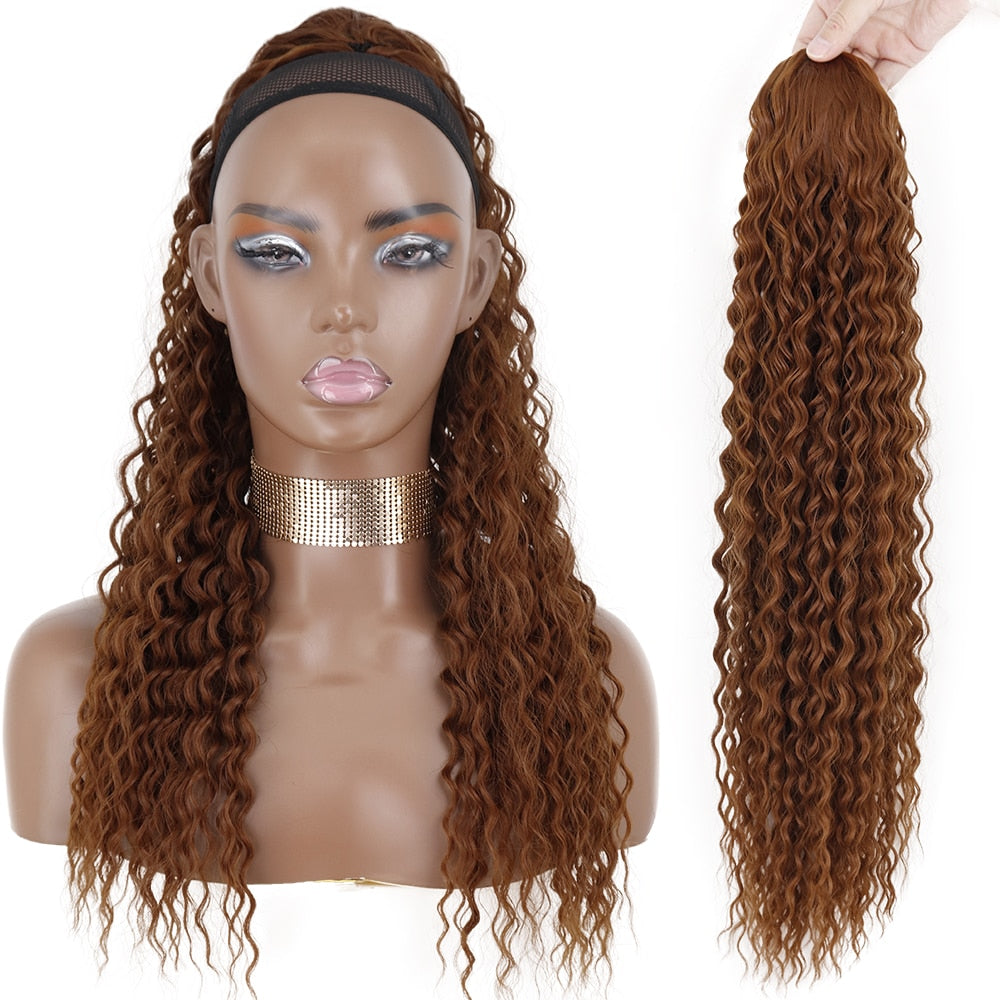 Synthetic 26Inch 65CM Kinky Curly Ponytail Clip-In Hair Extension Long Ombre Wrap Around Fake Ponytail Black Curly Pony Tail