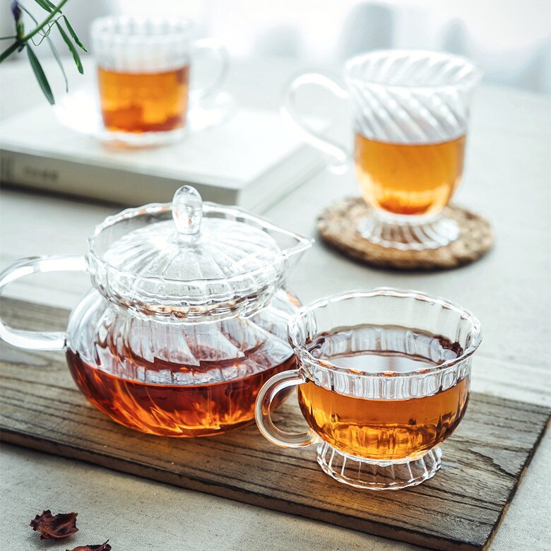 Heat Resistant Glass Retro British Glass Tea Set Teapot Tea Cup Afternoon Tea Fruit Tea Coffee Cup