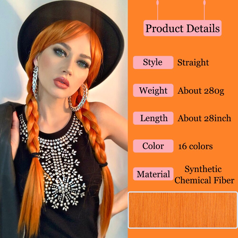 Synthetic Orange Long Straight Wig With Bangs Cosplay Synthetic Hair Wigs For Woman Heat Resistant Fiber Hair Wigs