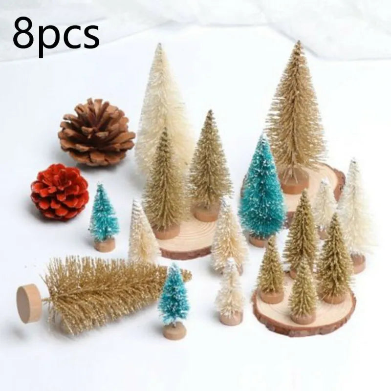 8-Piece Mini Christmas Tree Sisal Silk Cedar - Decoration Small Christmas Tree - Gold Silver Blue Green White Festive Tree