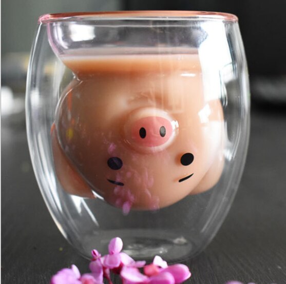3D 2-Tier Coffee Mug Lovely Panda Bear Cat Cute Duck Shaped Double Wall Glass Cup Resistant Wine Kungfu Tea Milk Juice