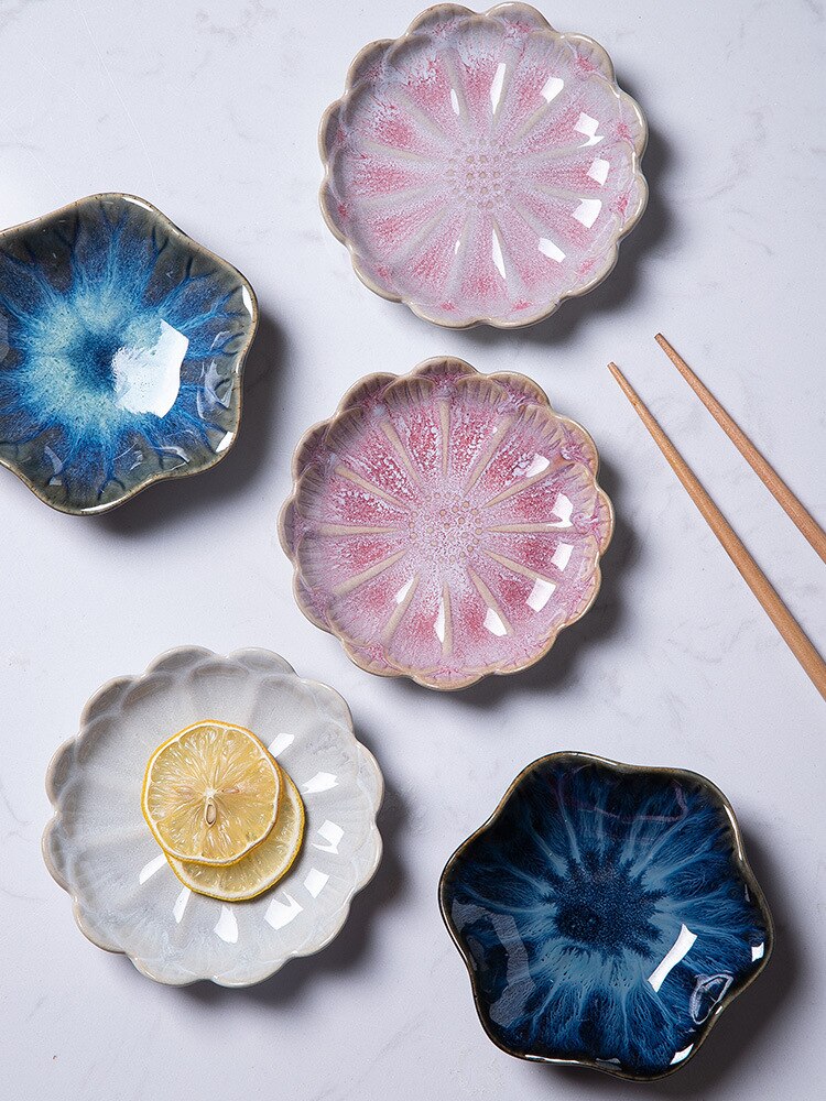 1PC Originality Ceramics Plate Flavor Small Dish Seasoning Dish Food Plate European Flower Shape Dish Ceramics Tableware
