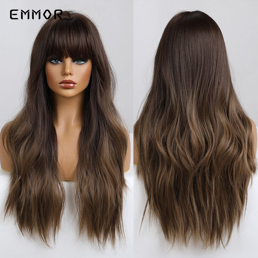 Synthetic Purple Wigs for Women Cosplay Party Lolita Wigs Bangs High Temperature Fiber Natural Long Body Wave Hair Wigs