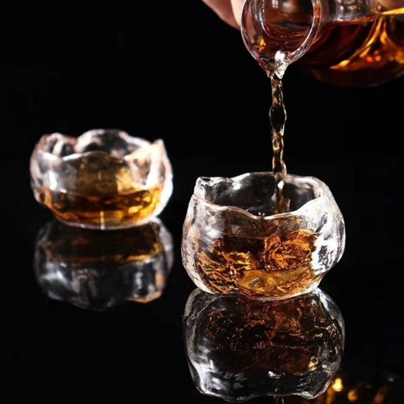 1pc Japanese Style Glass Cup Tasting Transparent/Frozen Tea Cups White Wine Cup Kongfu Master Teacup Tea Cup And Tea Saucer 2 Style
