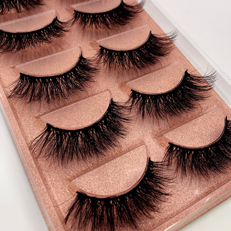 5 pairs long Natural Mink False Eyelashes Cross Dense Handmade Cotton Stalk Eye Lashes Date Make-up Mink Fake Eyelashes