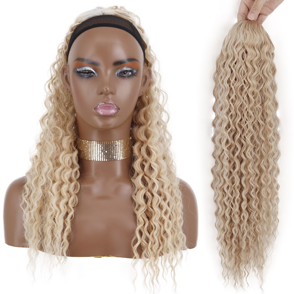 Synthetic 26Inch 65CM Kinky Curly Ponytail Clip-In Hair Extension Long Ombre Wrap Around Fake Ponytail Black Curly Pony Tail
