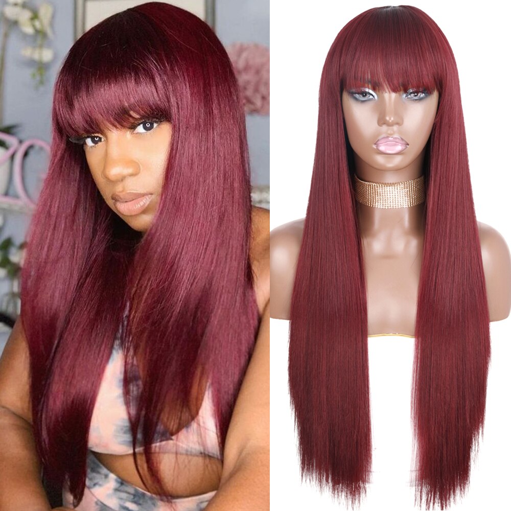 Synthetic Orange Long Straight Wig With Bangs Cosplay Synthetic Hair Wigs For Woman Heat Resistant Fiber Hair Wigs