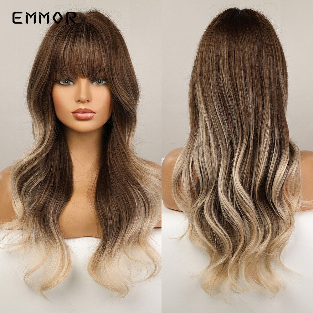 Synthetic Purple Wigs for Women Cosplay Party Lolita Wigs Bangs High Temperature Fiber Natural Long Body Wave Hair Wigs