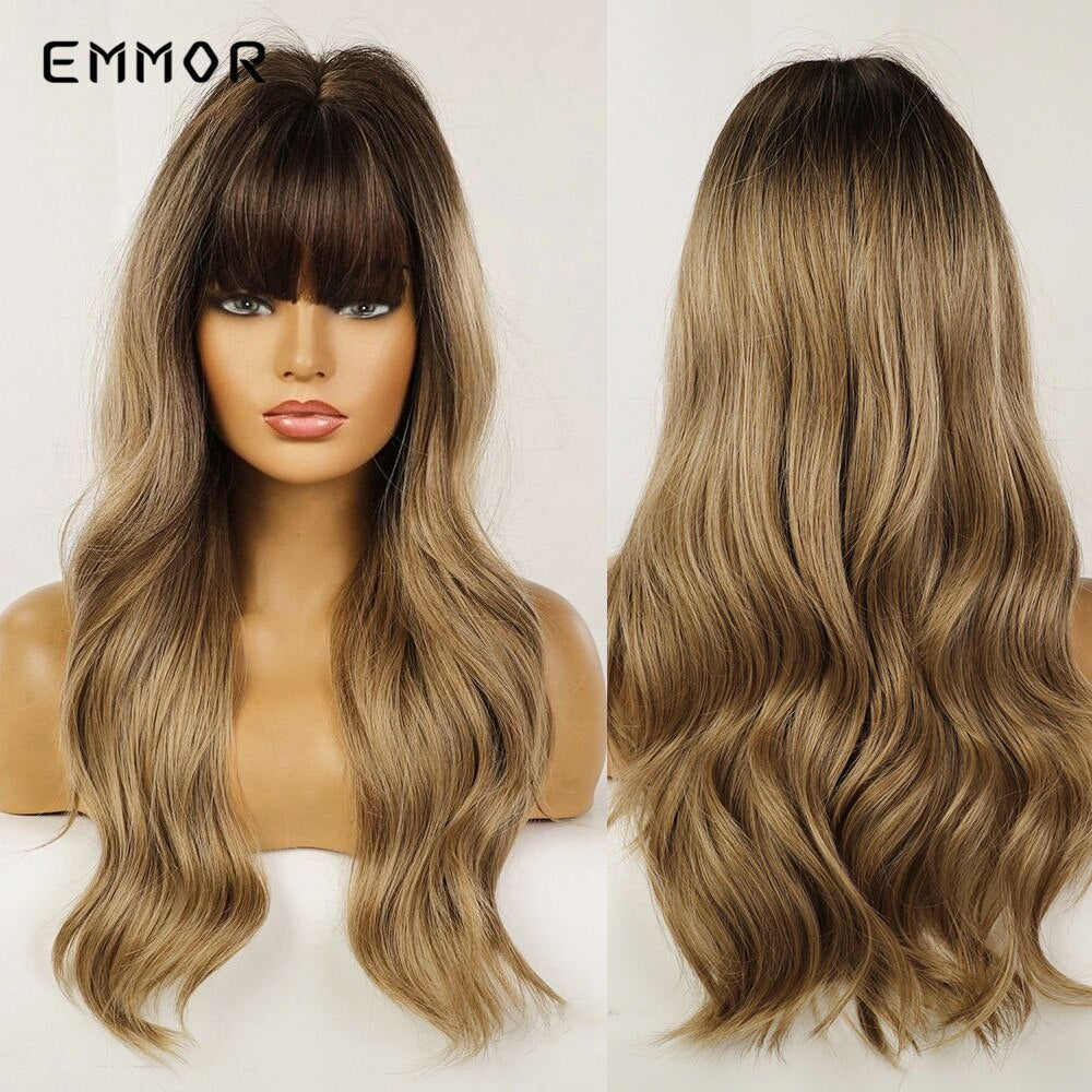 Synthetic Purple Wigs for Women Cosplay Party Lolita Wigs Bangs High Temperature Fiber Natural Long Body Wave Hair Wigs