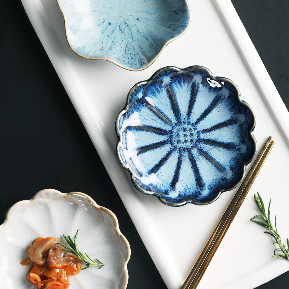 1PC Originality Ceramics Plate Flavor Small Dish Seasoning Dish Food Plate European Flower Shape Dish Ceramics Tableware