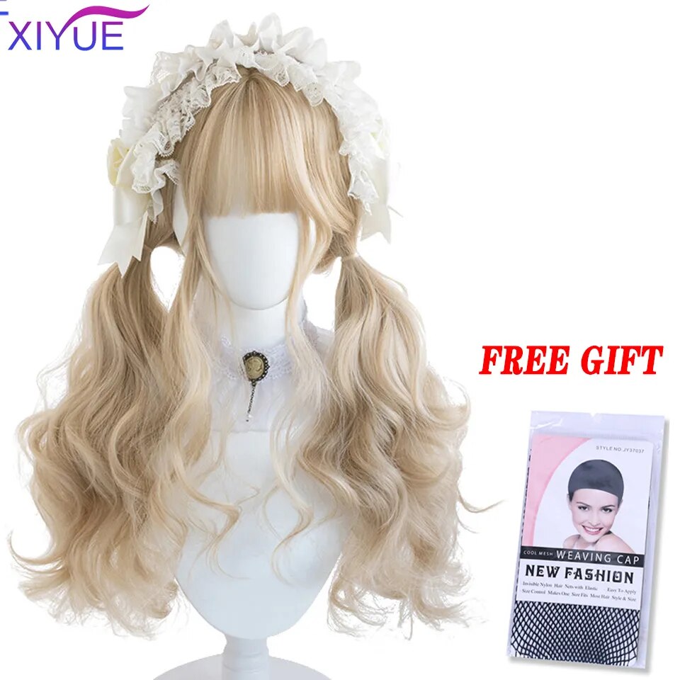 Blue Pink Lolita Wigs Ombre Long Water Wave Cosplay Wigs Synthetic Hair Wigs Heat Resistant For Women