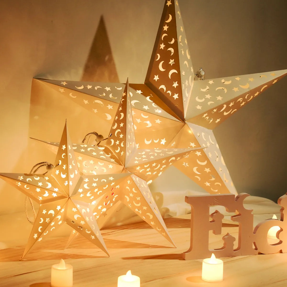30-75cm Hollow Star Hanging Pendant Eid Mubarak Christmas Ramadan Decoration Islamic Muslim Party Decor Ramadan Kareem Gift
