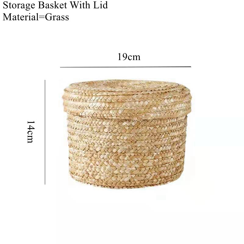 Handmade Straw Woven Basket With Lid Bridal Souvenir Box Seagrass Plant Basket Snack Storage Box Flower Organizer Basket