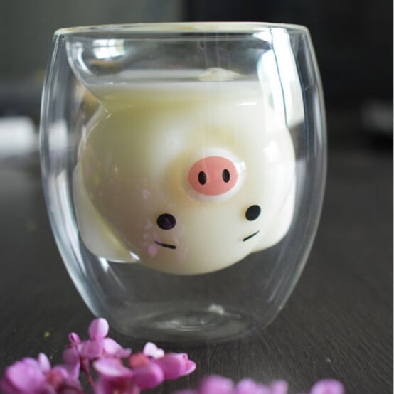 3D 2-Tier Coffee Mug Lovely Panda Bear Cat Cute Duck Shaped Double Wall Glass Cup Resistant Wine Kungfu Tea Milk Juice