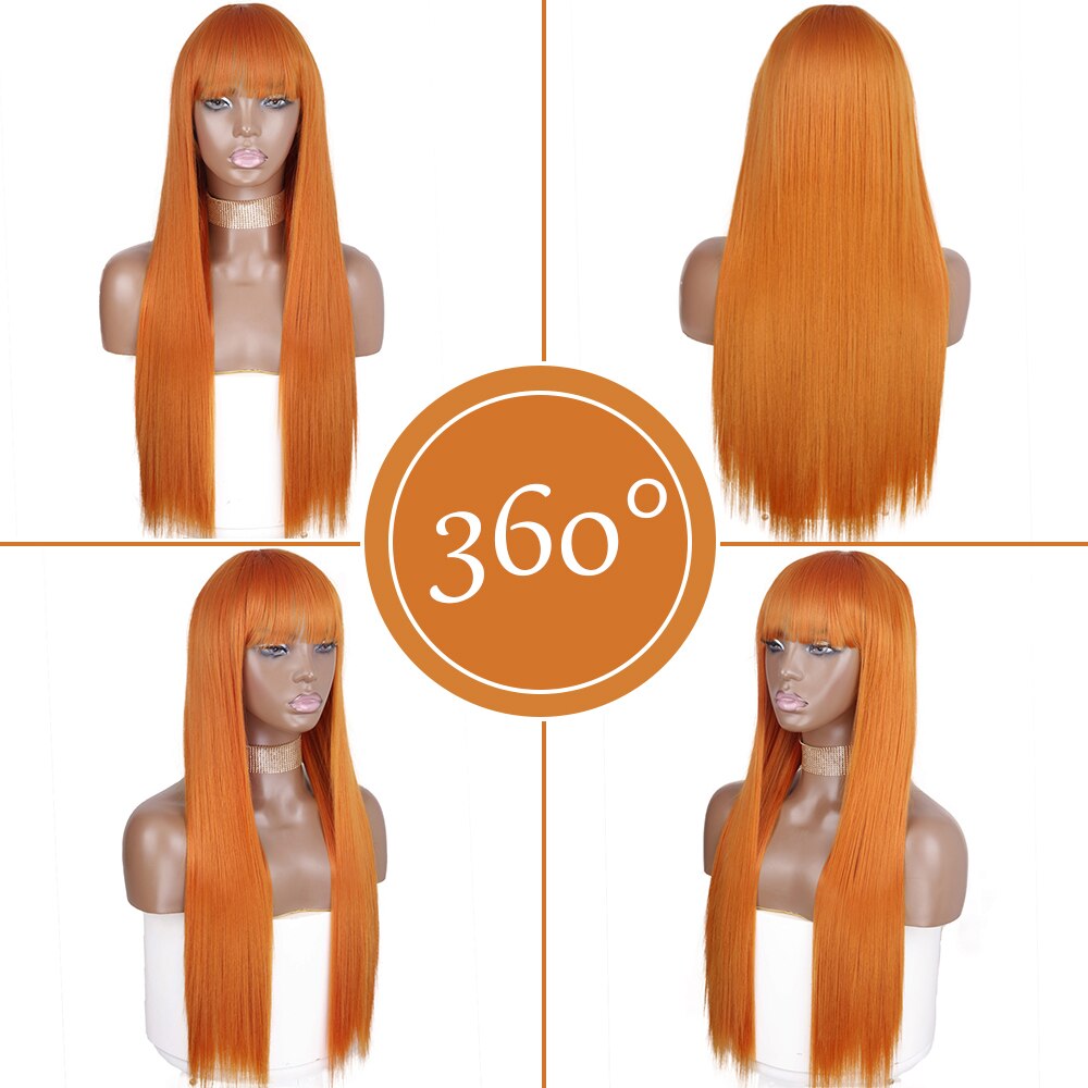 Synthetic Orange Long Straight Wig With Bangs Cosplay Synthetic Hair Wigs For Woman Heat Resistant Fiber Hair Wigs