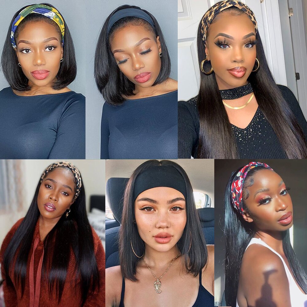 Synthetic Hair Wig 26inch Long Black Straight Headband Wigs Heat Resistant Machine Made Wig For Black Women