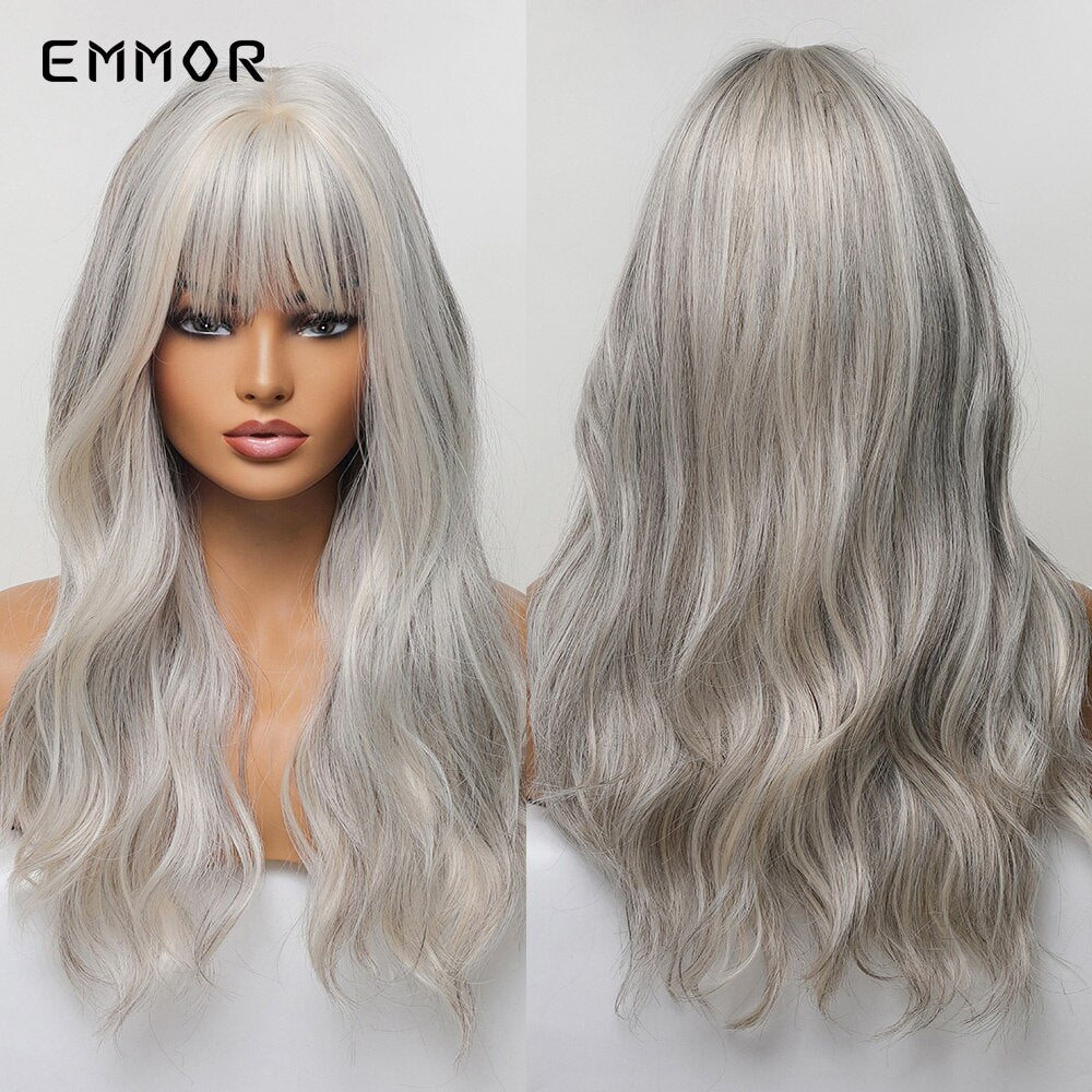 Synthetic Ombre Brown to Ginger Wigs Natural Blonde Wavy Hair Wig for Women Cosplay Orange-brown Daily Wigs with Bangs