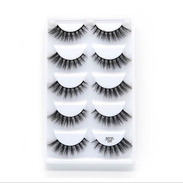 5 pairs long Natural Mink False Eyelashes Cross Dense Handmade Cotton Stalk Eye Lashes Date Make-up Mink Fake Eyelashes