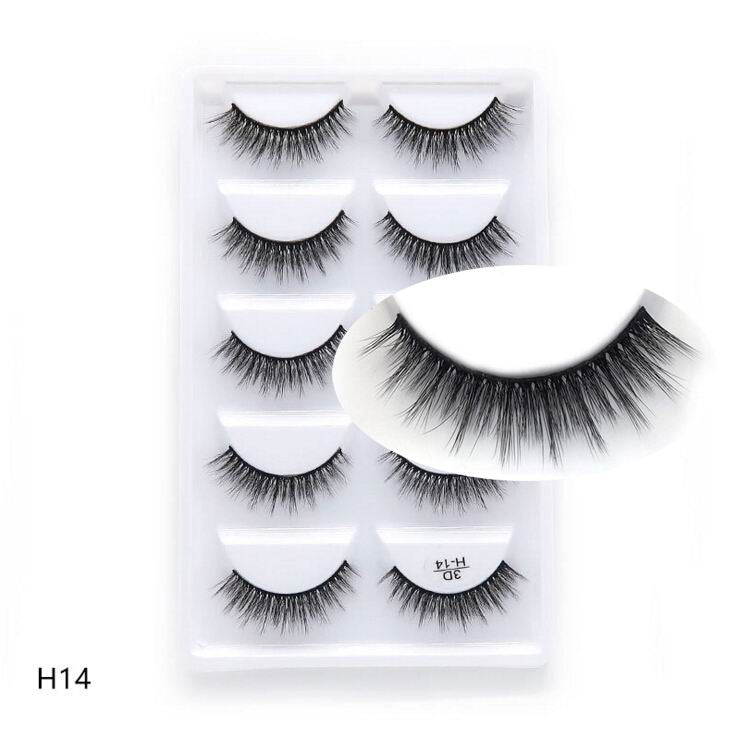 5 pairs long Natural Mink False Eyelashes Cross Dense Handmade Cotton Stalk Eye Lashes Date Make-up Mink Fake Eyelashes