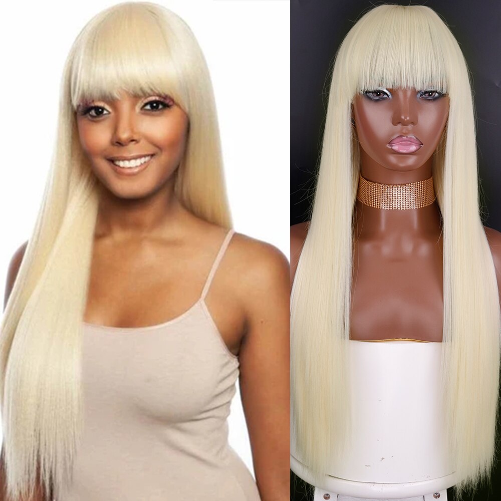 Synthetic Orange Long Straight Wig With Bangs Cosplay Synthetic Hair Wigs For Woman Heat Resistant Fiber Hair Wigs