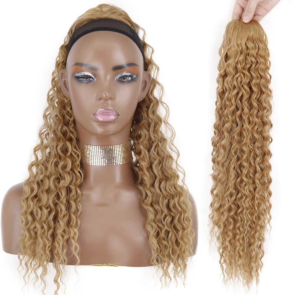 Synthetic 26Inch 65CM Kinky Curly Ponytail Clip-In Hair Extension Long Ombre Wrap Around Fake Ponytail Black Curly Pony Tail
