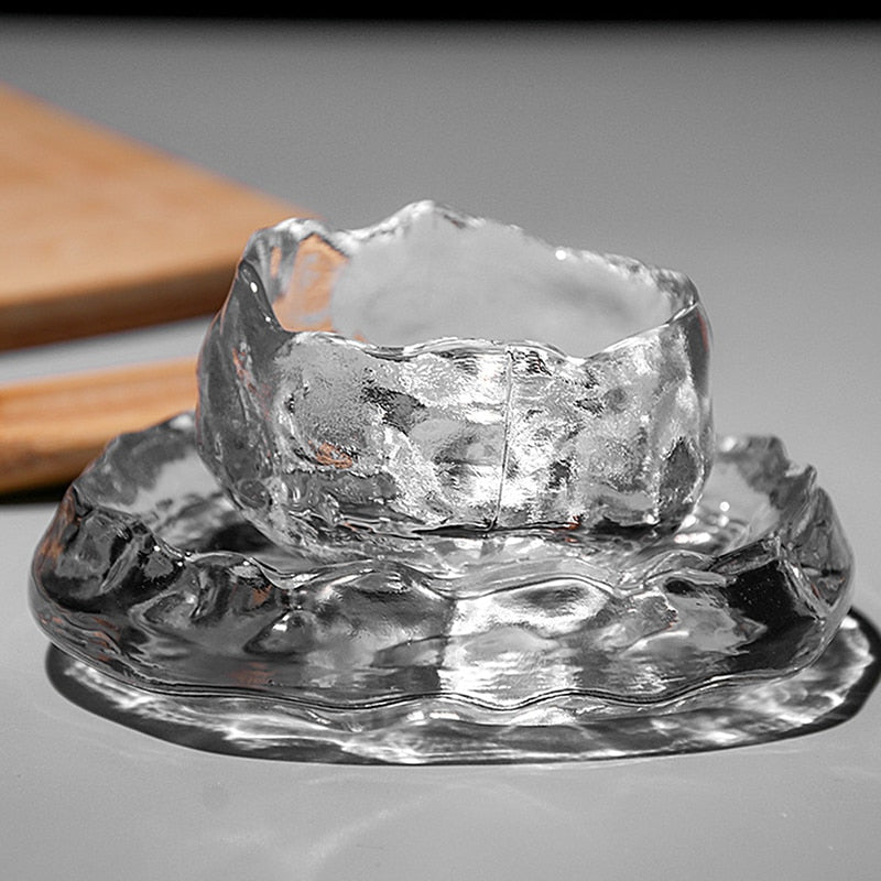 1pc Japanese Style Glass Cup Tasting Transparent/Frozen Tea Cups White Wine Cup Kongfu Master Teacup Tea Cup And Tea Saucer 2 Style