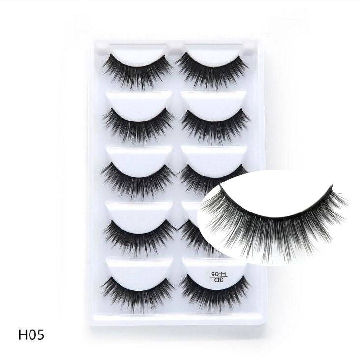 5 pairs long Natural Mink False Eyelashes Cross Dense Handmade Cotton Stalk Eye Lashes Date Make-up Mink Fake Eyelashes