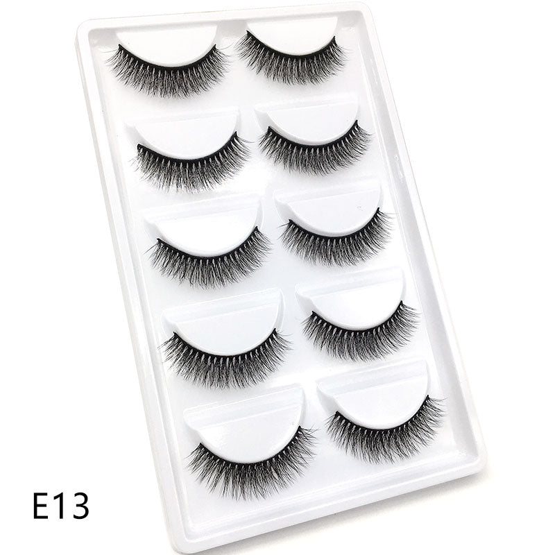 5 pairs long Natural Mink False Eyelashes Cross Dense Handmade Cotton Stalk Eye Lashes Date Make-up Mink Fake Eyelashes