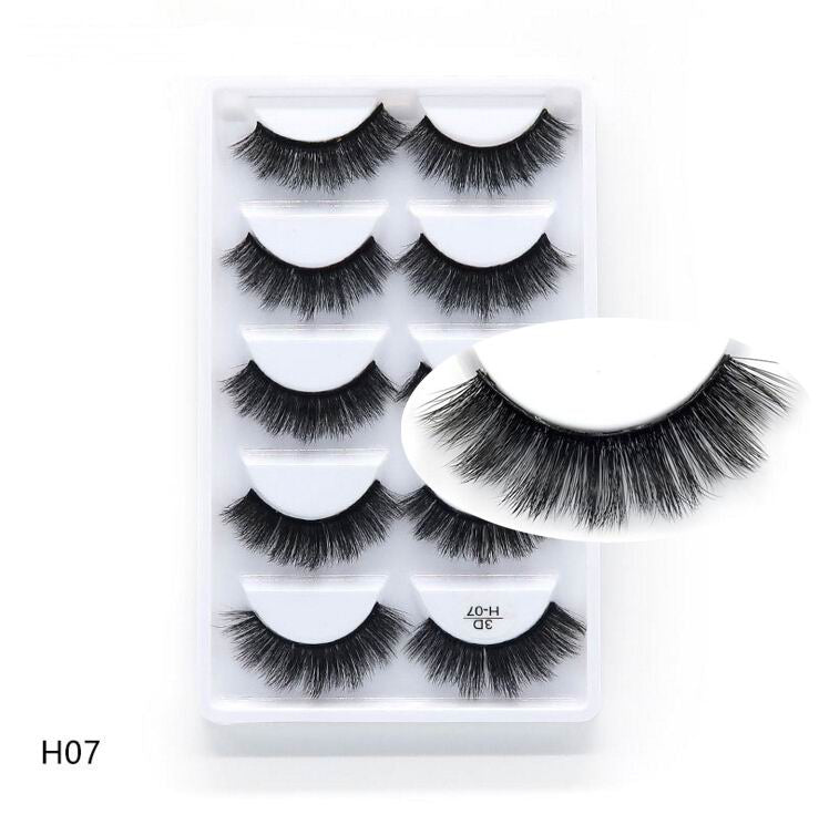 5 pairs long Natural Mink False Eyelashes Cross Dense Handmade Cotton Stalk Eye Lashes Date Make-up Mink Fake Eyelashes