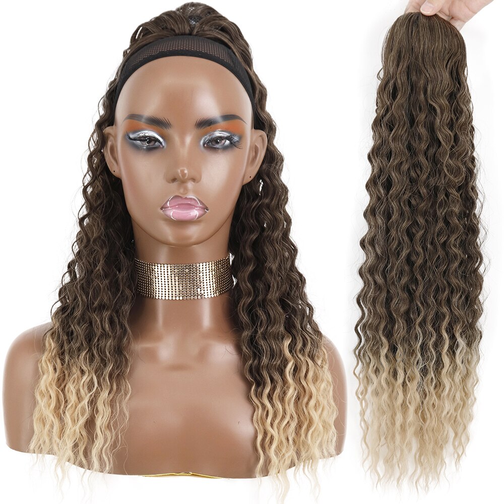 Synthetic 26Inch 65CM Kinky Curly Ponytail Clip-In Hair Extension Long Ombre Wrap Around Fake Ponytail Black Curly Pony Tail