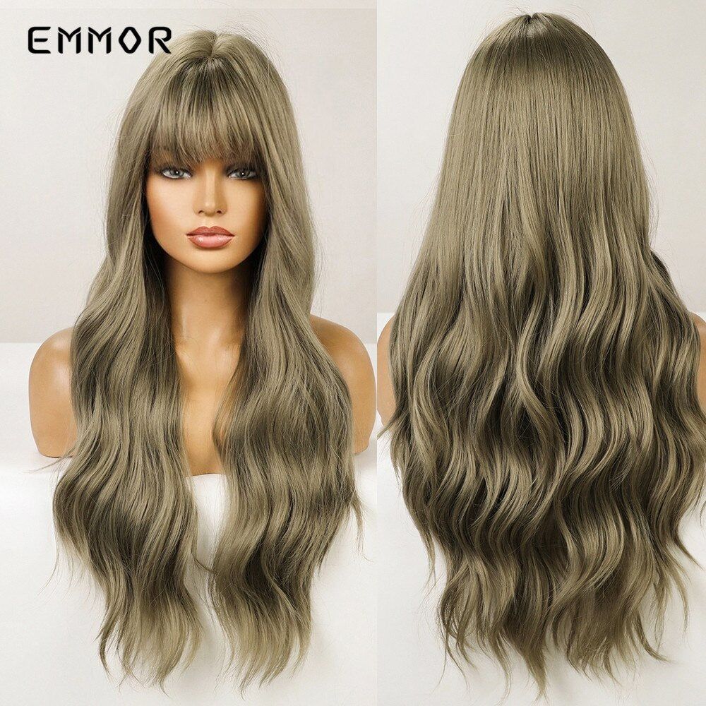 Synthetic Purple Wigs for Women Cosplay Party Lolita Wigs Bangs High Temperature Fiber Natural Long Body Wave Hair Wigs