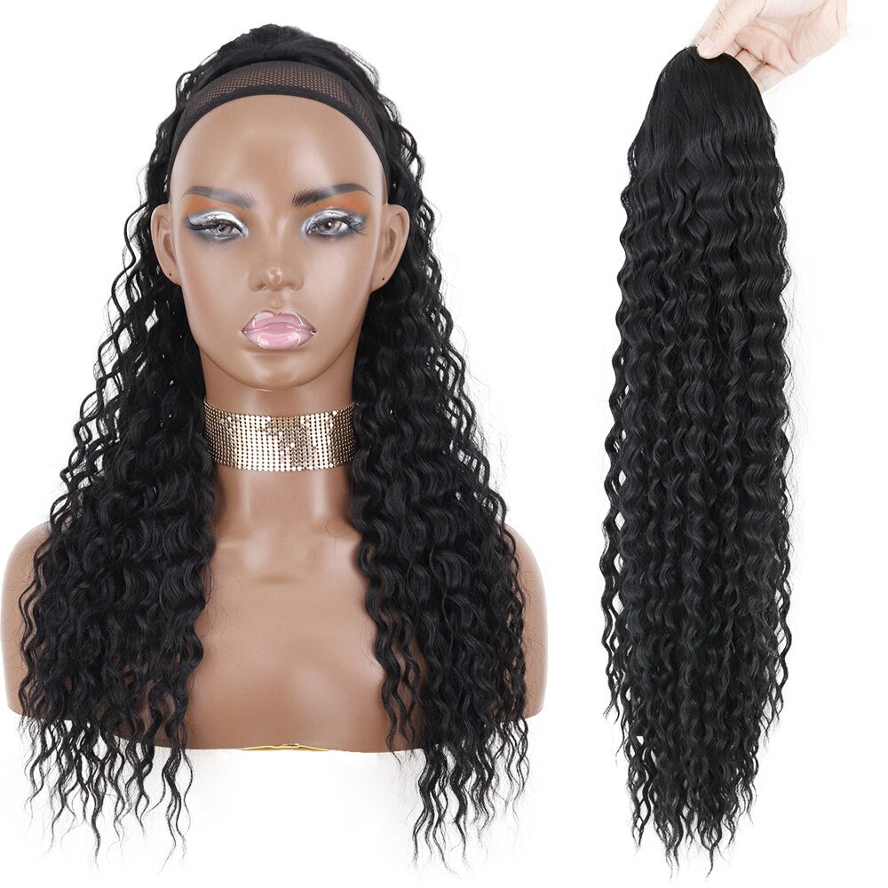 Synthetic 26Inch 65CM Kinky Curly Ponytail Clip-In Hair Extension Long Ombre Wrap Around Fake Ponytail Black Curly Pony Tail