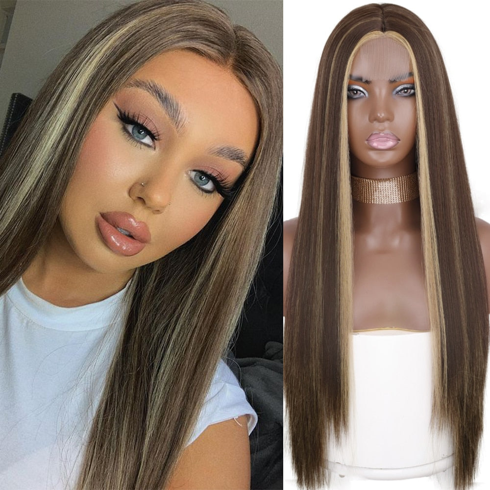 Synthetic Wigs for Women Long Straight Blonde Wig Natural Middle Part Wig Heat Resistant Fiber Natural Looking Wig