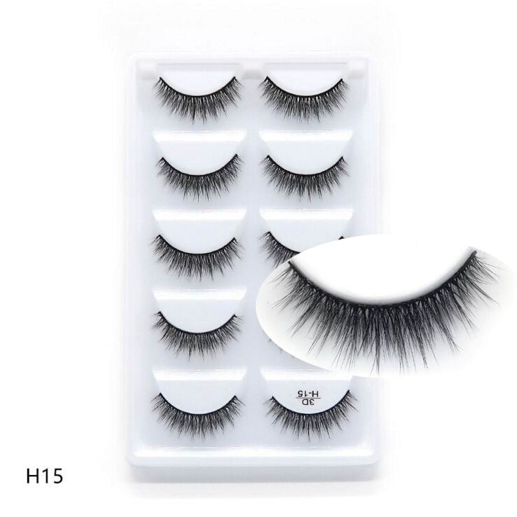 5 pairs long Natural Mink False Eyelashes Cross Dense Handmade Cotton Stalk Eye Lashes Date Make-up Mink Fake Eyelashes